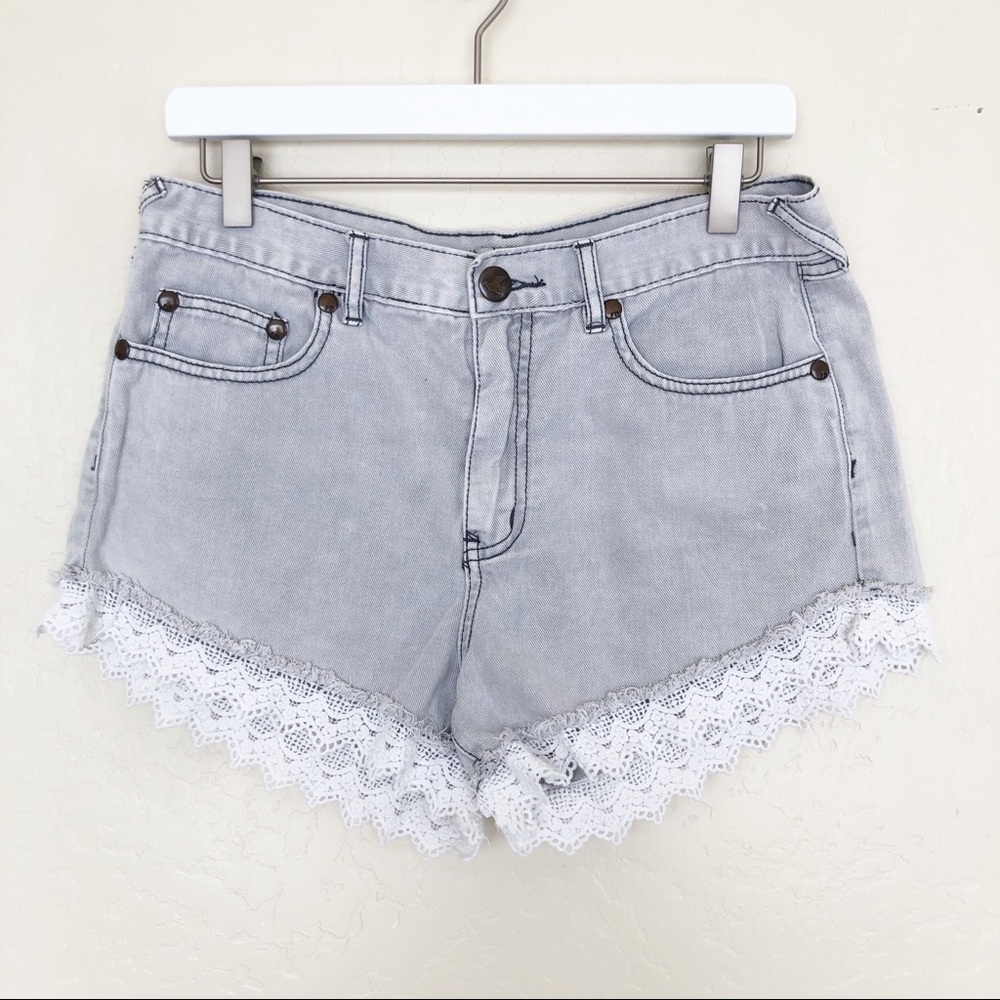 FREE PEOPLE Festival High Rise Denim Shorts Lace